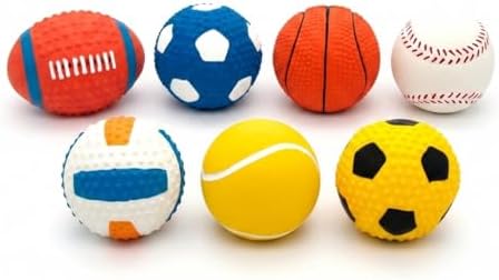 7-Piece Small Sports Ball Set for Dogs – Latex Fetch Toy Variety Pack – Soccer, Basketball, Baseball, Tennis, Rugby & More – Dental Cleaning, Anxiety Relief – Small to Medium Dogs