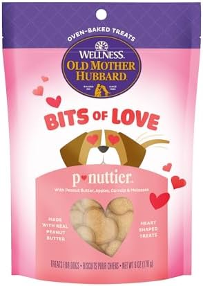 Wellness Old Mother Hubbard Bits of Love P-Nuttier Dog Biscuits, Natural Treats, Valentine's Day, Seasonal, Peanut Butter Flavor, 6 oz Bag