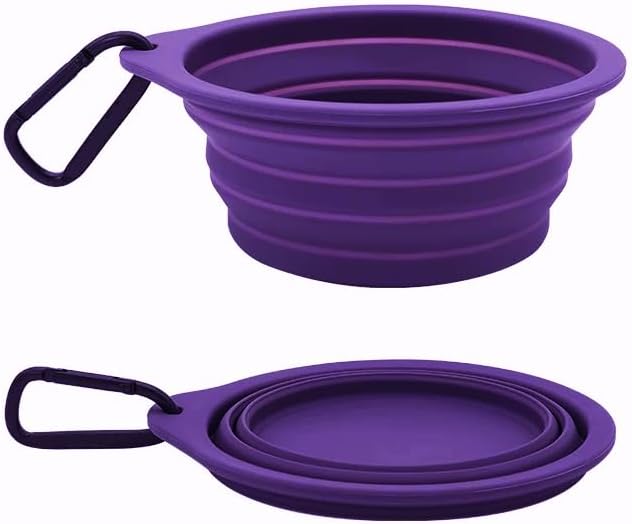 Collapsible Travel Pet Bowl with Carabiner, Purple