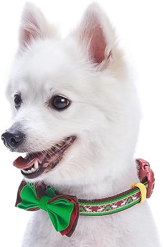 Blueberry Pet Santa’s Reindeer Christmas Dog Collar with Detachable Bow Tie, Adjustable Small Size, 12"-16" Neck