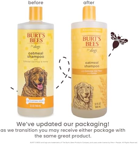 Burts Bees for Pets Oatmeal Dog Shampoo, Honey Scent, 32 Fl Oz Bottle | Colloidal oatmeal and honey, pH-balanced formula, soothing, itchy and sensitive skin