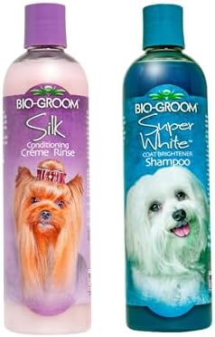 Bio-Groom Dog Shampoo and Conditioner Set - Whitening Shampoo for Dogs, Moisturizing Conditioner for Dry, Itchy, Sensitive Skin - Silk Creme Rinse & Brightening Shampoo, 12 Fl Oz Each (1 Set)