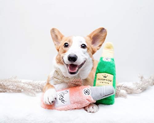 ZippyPaws Happy Hour Crusherz- Interactive Dog Toys to Keep Them Busy, Squeaky Plush Toy for All Breeds, Gift for Small, Medium, & Large Dogs, Drink Themed Crinkle Water Bottle Toy- 3-Pack of Wine.