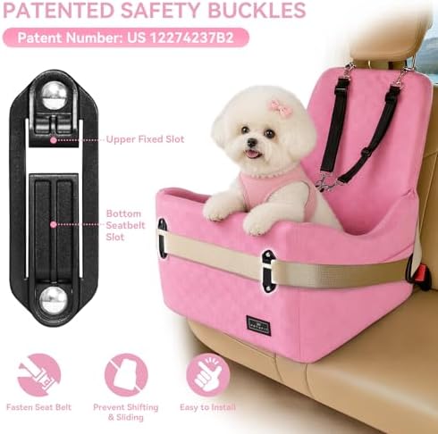 PETSFIT Cat Car Seat - Patented Safety System, 5in Elevated Pad, Pink