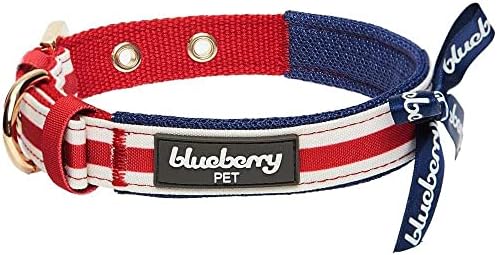 Blueberry Pet 4 Patterns Bon Voyage Sea Lover Adjustable Dog Collar in Horizontal Red Stripes, Neck 13-16.5", for Medium Breed
