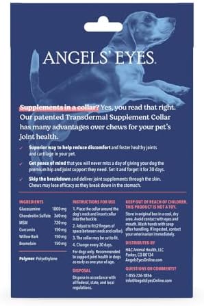 ANGELS' EYES Hip + Joint Mobility Collar for Dogs with Glucosamine, Chondroitin, MSM, and More | Convenient & Easy | 30 Days of Continuous Support | Water Resistant (Small)