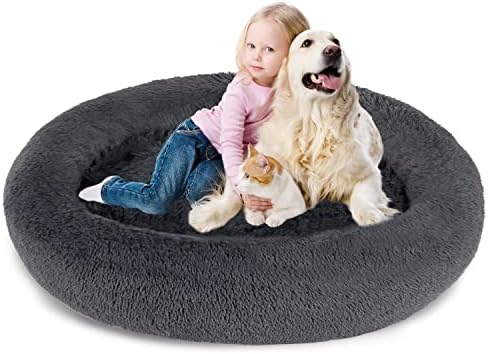SAVFOX Calming Donut Dog Bed, 54", Dark Grey