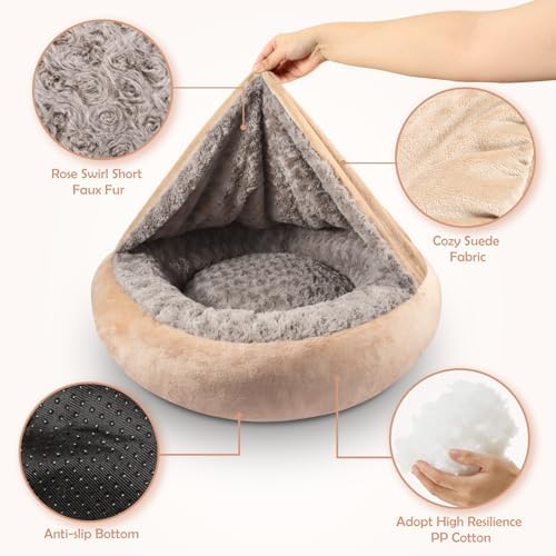 JOEJOY Small Calming Donut Dog Burrow Cave Bed, 23"