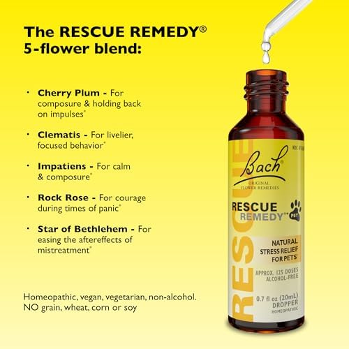RESCUE Remedy Pet Dropper - 20mL, Pack of 2 - Stress & Tension Support for Dogs & Cats with Bach Natural Flower Essences - Sedative-Free, Homeopathic Liquid Formula - for All Breeds, Ages & Weights