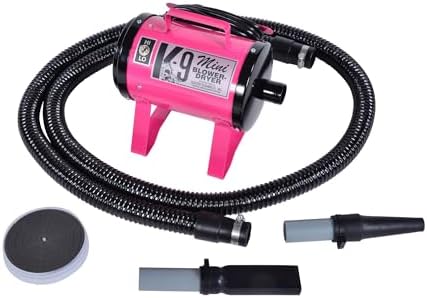 Electric Cleaner Company ECC Mini K-9 High-Velocity Dog Dryer – Portable Pet Blow Dryer with 2 Speeds, 10' Hose & Tips, Pink