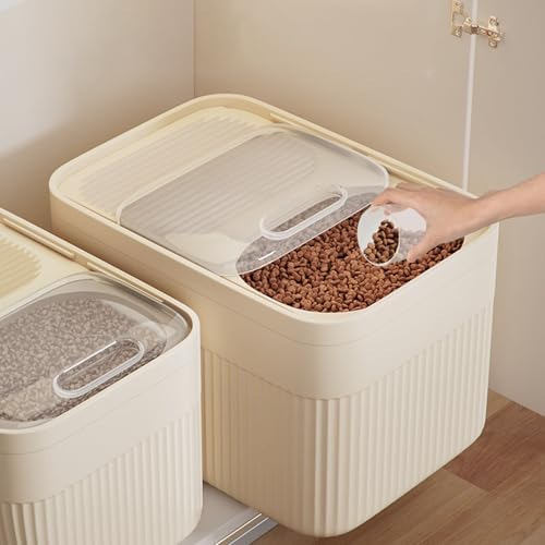 Airtight Pet Food Storage Container, Up to 30 lbs, For Dog Cat and Other Pet Food Storage Bin with Measuring Cup (White, 31x21x22.3cm)