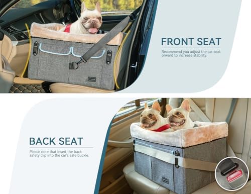 Petsfit Dog Car Seat, Medium/2 Small Dogs Up to 45 lbs, Washable Pad, Light Grey