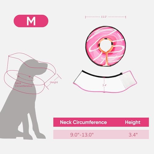 Supet Raised Inflatable Dog Cone After Surgery - Adjustable Recovery Donut Collar with Removable Shield to Stop Licking Wounds & Protect Stitches - Soft Dog Cone Alternative for Medium Dogs (Pink,M)