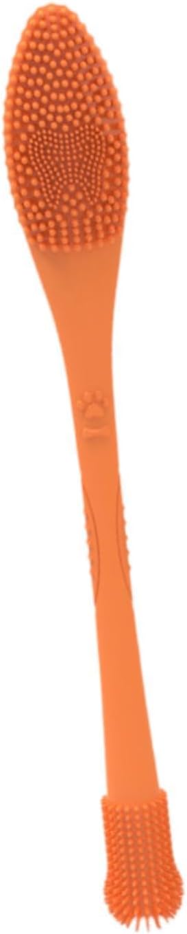 Pet Toothbrush Silicone Double Headed 360 Degree Cleaning Soft Bristles Easy to Handle Ergonomic Grip Suitable for Dog Home Use, Orange