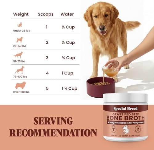 Bone Broth Powder for Dogs and Cats - Dog & Cat Food Topper for Picky Eaters - Grass Fed Beef Bone Broth Supplement - Supports Hydration, Joint, Immunity & Heart Health - Serve Dry or Wet - 4.75oz