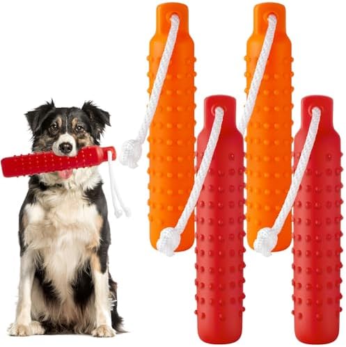 Blueweenly Red and Orange Dog Bumper Toy Training Dummy, 4 Pcs | Plastic Puppy Training Float Toy, Lightweight for Float on the Water Pool Outdoor Training Hunting Fetching
