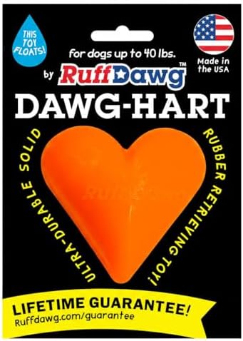Ruff Dawg Indestructible Dawg-Hart (Heart) Medium 3” – Heavy-Duty Solid Rubber Dog Fetch Toy for Dogs Under 40 lbs – Floats & Crazy Bounce – Made in USA – Assorted Neon Colors
