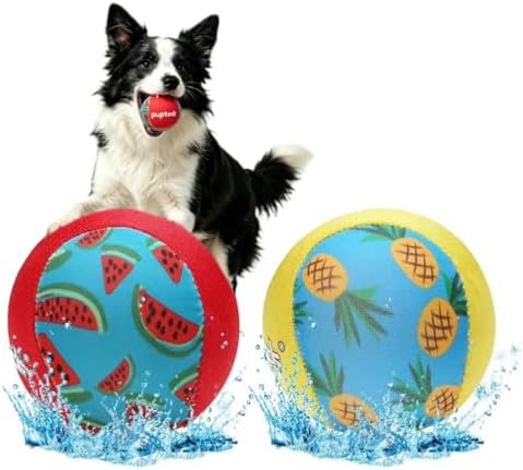 PUPTECK Floating Dog Pool Toys, Bouncing Balls, 2-Pack, Pineapple & Watermelon