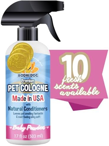 Bodhi Dog Premium Dog Cologne - Deodorizing Dog Perfume & Conditioner for Dogs & Cats - Natural Long Lasting Spray - Keeps Pets Fresh All Day - Gentle, Safe Formula, Made in USA - Baby Powder 17 Fl Oz