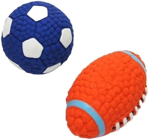 Squeaky Chew Dog Toys Interactive Sports Balls with Squeaker Soft Latex Rubber Bouncy Fetch Ball Toy (Soccer, Volleyball, Football, Tennis) for Puppy & Dog (Soccer+Football,Large)