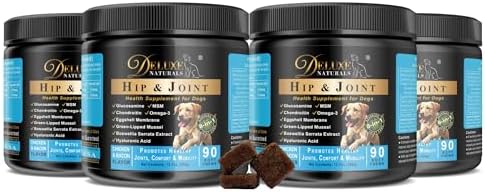 Hip and Joint Soft Chews for Dogs – 360 Count (Pack of 4 x 90) – Joint Supplement with Glucosamine, MSM, Chondroitin, Omega-3 – Large Value Pack – Chicken & Bacon Flavor