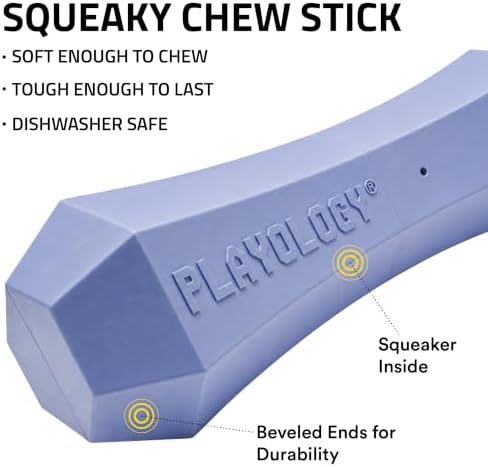 Playology Squeaky Chew Stick - Scented Dog Toy - Jumbo, Blueberry Scent | Rubber Construction, All Natural Scent, Durable Design