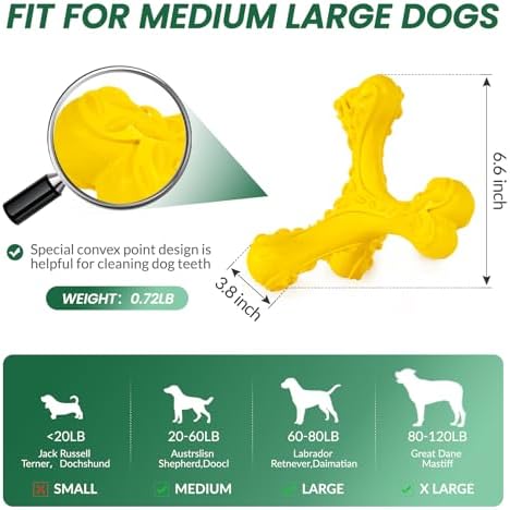 Dog Chew Toys for Aggressive Chewers Large Breed,Indestructible Bones Toy，Durable Cleaning Toothbrush Natural Rubber Dog Toys… (Yellow)