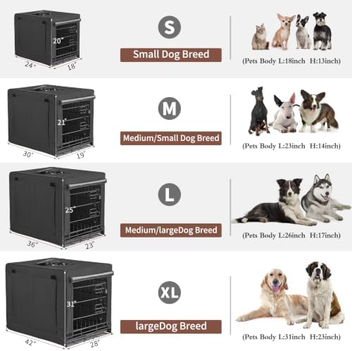 DONORO Dog Crates for Small Size Dogs Indoor Double Door Dog Kennels & Houses for Puppy and Cats, Collapsible Metal Contour Dog Cages (Black, 24.0" L x 18.0" W x 20.0" H)