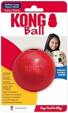 KONG Ball with Hole, Natural Rubber Fetch Toy, Red, for Large/Medium Dogs | KONG Durable Natural Rubber Fetch Ball with a Hole, Great for Training & Interactive Playtime with Your Dog