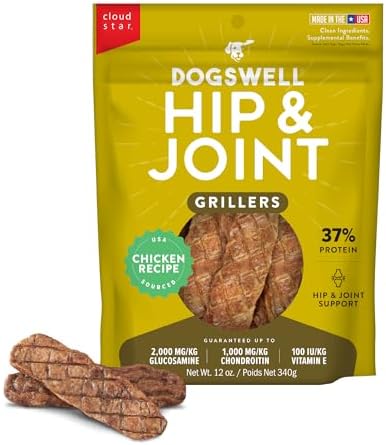 DOGSWELL Hip & Joint Grillers Dog Treats, Chicken, 12 oz. Pouch