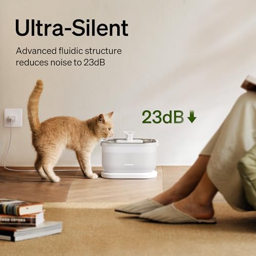 PETLIBRO Corded Cat Water Fountain + 8 Pack Filters, 8-Pack, 2.5L, Stainless Steel, White