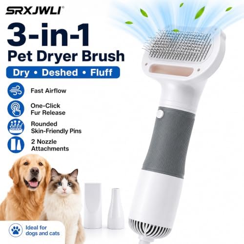 3 in 1 Pet Hair Dryers And Comb Brush High Velocity Blower for Dog Grooming | Portable Quiet Handheld Slicker with Steam Deshedding Intelligent Airflow System for Cats, Puppies and Professional(Yellow)