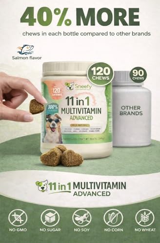 Dog Multivitamin, Chewable Dog Vitamins and Supplements for Hip & Joints, Skin & Coat, Omega 3 Fish Oil for Dogs- Senior & Puppy Multivitamin - Salmon- 120 Soft Chews