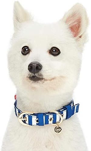 Blueberry Pet 4 Patterns Bon Voyage Sea Lover Adjustable Dog Collar in Chunky Nautical Blue Stripes, Neck 9-12.5", for Small Breed