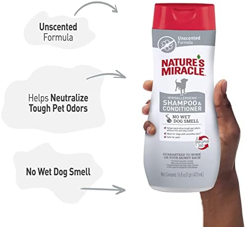 Nature’s Miracle Hypoallergenic Shampoo & Conditioner for Dogs, 16 Oz, Unscented (Pack of 2)