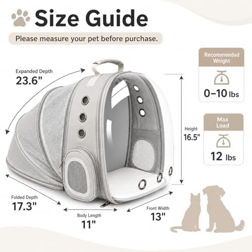 Expandable Cat Carrier Backpack with Bubble Window, Grey