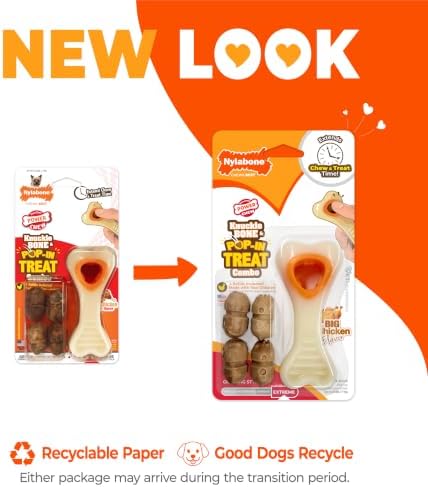 Nylabone Power Chew Knuckle Bone & Pop-In Dog Treat Toy, X-Small | Chicken flavor, includes 4 natural treats, dog enrichment, interactive dog toys to keep them busy, for dogs up to 15 lbs