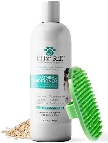 Lillian Ruff PRO Formula Oatmeal Dog Conditioner - Nourishing & Calming Relief for Allergies & Sensitive Skin - Detangles, Softens & Adds Shine with Oatmeal, Coconut Oil & Lavender - USA (16oz+Brush)