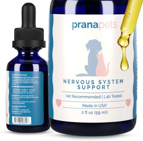 PranaPets Nervous System Support for Dogs and Cats | Herbal Formula Safely Aids in Reducing Nervousness, Involuntary Muscle Movements, Twitching and Helps Support Brain & Nervous System