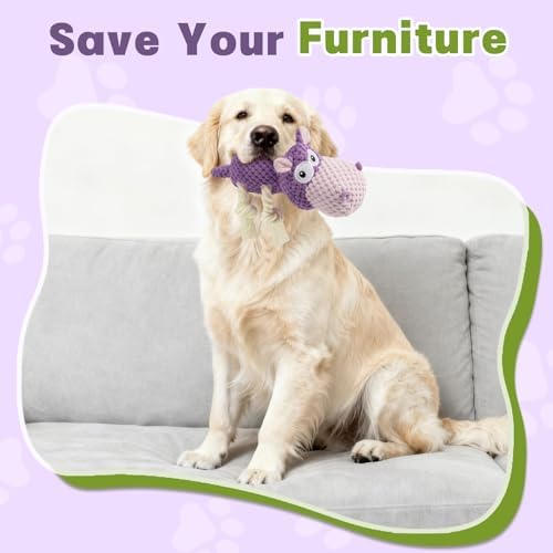 TOOPTATE Hippo Squeaky Dog Toy, Purple, Medium | Cute Plush Design, Rope Legs for Tugging, Helps Keep Dogs Busy, Suitable for Small, Medium, and Large Dogs