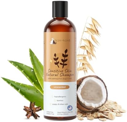 kin+kind Sensitive Skin Natural Dog and Cat Shampoo - Gentle Oatmeal Clean - Fragrance Free - 12 fl oz