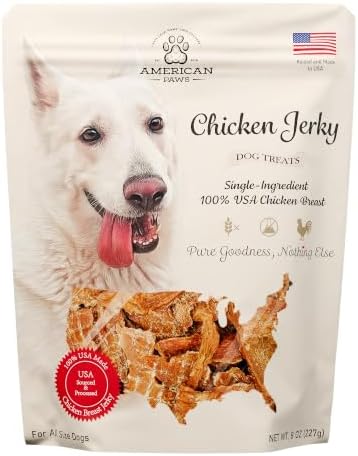 American Paws Chicken Jerky Dog Treats Made in USA All Natural (8 oz)