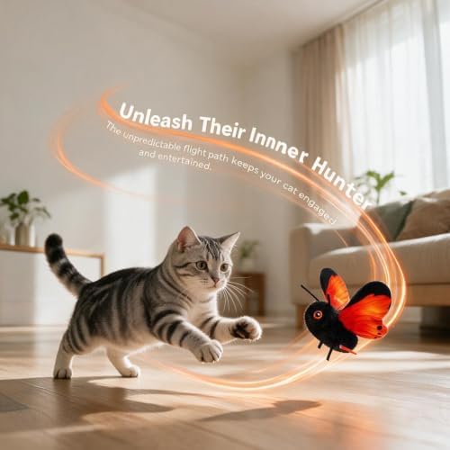 Smart Sensing Flapping Butterfly Toy Interactive Cat and Dog, Interactive Butterfly Cat Toy,Realistic Wing Motion Encourages Stalking,Sensor Triggered,Durable Plush Build(Yellow)