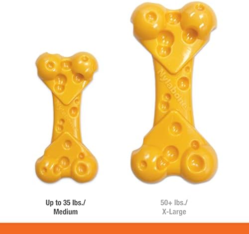 Nylabone Power Chew Cheese Bone Dog Chew Toy, Cheese Flavor, Medium | Medium breeds, fill with spreads, long lasting, discourages destructive chewing, durable dog toy for dogs up to 35 lbs