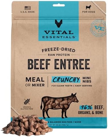 Vital Essentials Freeze Dried Dog Food, Beef Mini Nibs, 25 oz Bag