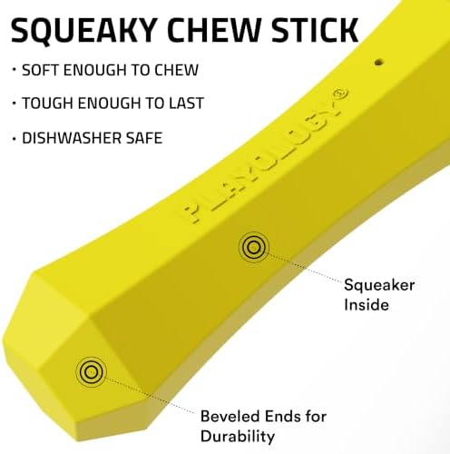 Playology Squeaky Chew Stick - Scented Dog Toy - Jumbo, Chicken Scent | Rubber Construction, All Natural Scent, Durable Design