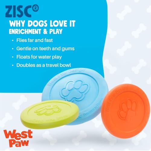 WEST PAW Zogoflex Zisc Dog Flying Disc, High Flying Aerodynamic Disc for Dogs Puppy – Lightweight, Floatable Disc for Fetch, Tug of War, Catch, Play – Doubles as Food/Water Bowl, Small 6.5", Glow