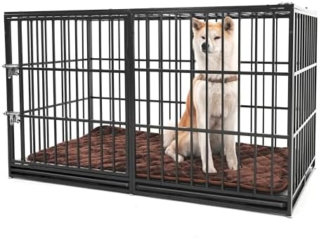 60 Inch Heavy Duty Dog Crate Cage with Cushion, Indestructible Escape Proof Large Metal Dog Kennel Furniture for Small Medium Large Dogs, Indoor High Anxiety Pets Crate with 2 Door and Removable Tray