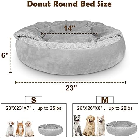 JOEJOY Small Calming Donut Dog Burrow Cave Bed, 23"
