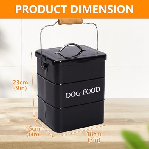 Morezi Dog Food Treat Storage Container with Lid Scoop Included, 5 lbs, Carbon Steel, Black